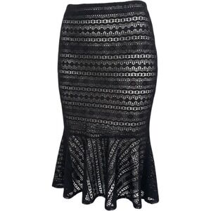Worthington Black Crochet Skirt Size 14 Lined Side Zip Ruffle Hem Lace Midi‎